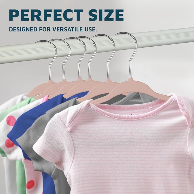 Pink Velvet Kids Hangers 100 Pack, 10.83" Non-Slip Baby & Toddler Hangers for Clothes, Space-Saving Slim ABS Plastic with 360° Swivel Hook & Notched Shoulders, Up to 10 lb Capacity - Image 7