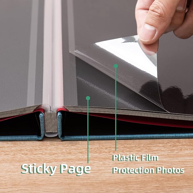 Photo Album Self Adhesive Scrapbook 3x5 4x6 5x7 6x8 Magnetic Album DIY Scrap Book 11x10.6 Inch 40 Black Sticky Pages Linen Cover DIY Photo Album(Sky Blue) - Image 5