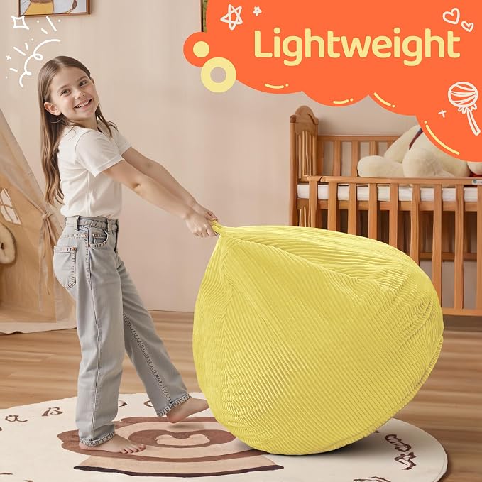 2FT Bean Bag Chair: 2' Small Bean Bags with Memory Foam Filled | Beanbag Chairs with Handle,Teardrop Bean Bag Sofa with Corduroy Machine Washable Cover for Living Room,Bedroom-Yellow - Image 4