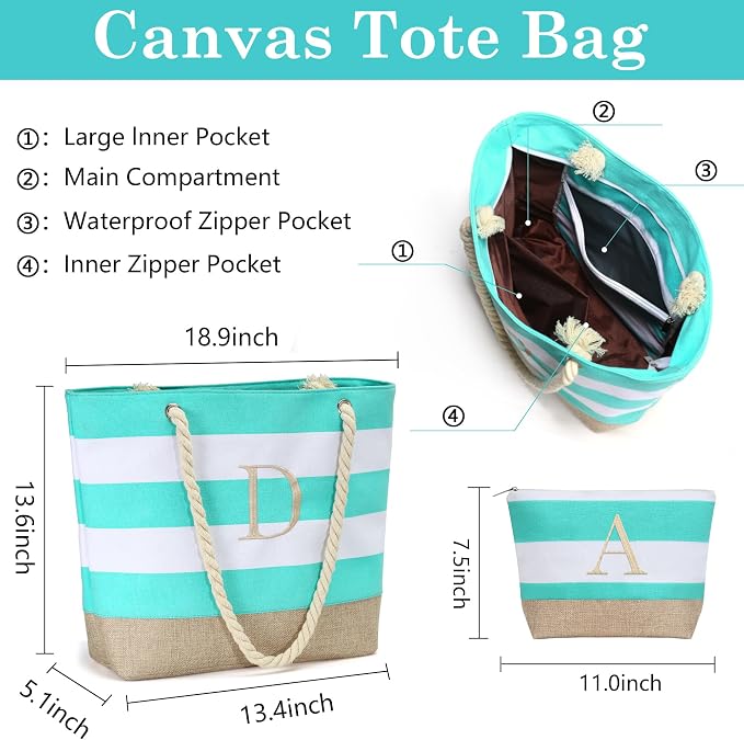 YOOLIFE Beach Bags for Women - Travel Canvas Beach Tote, Pool Waterproof Bag, Travel Essentials, Gifts for Women Birthday - Image 6
