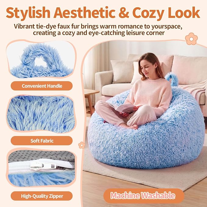 Stuffed Animal Storage Bean Bag Chair Cover, Soft Bean Bag Cover | Fluffy Faux Fur Stuffed Animal Storage Chair, Non-Slip Bottom, Fill with Plush Toys or Blankets, for Adults Teens Kids Girls - Image 5