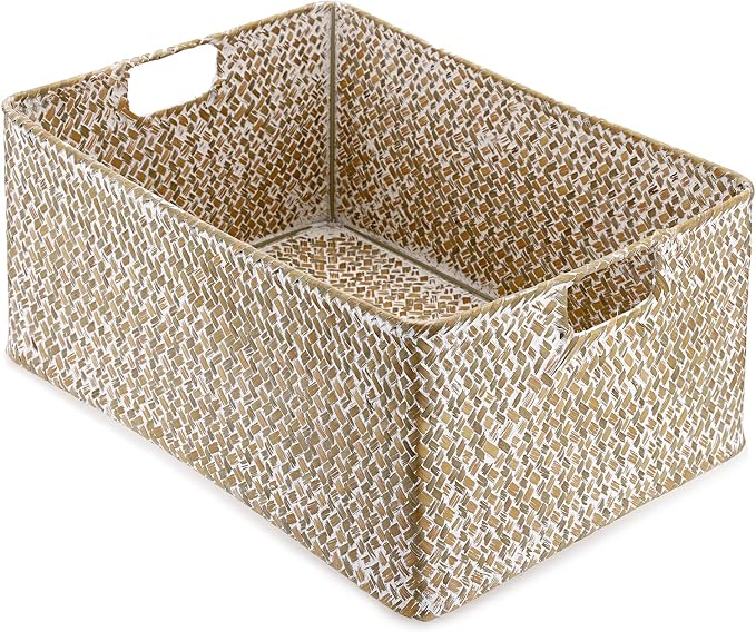 Hipiwe Wicker Storage Basket Bin X-Large Rectangular Opened Baskets Box | Handwoven Seagrass Basket Box with Handle for Shelf Organizing Closet Bathroom, 15.7" L x 11.8" W x 7.5" H by Hipiwe