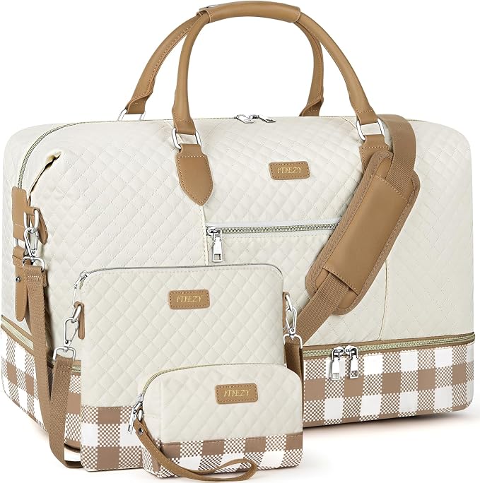 ITIEZY Weekender Bag for Women 21.5" Travel Duffel Large Carry On Bag 3PCS | Nylon Duffel Bag with Waterproof Shoe Compartment, Crossbody Bag and Toiletry Bag, Travel Weekend Hospital Overnight Gym Bag by ITIEZY