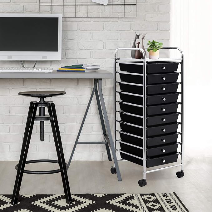 GOFLAME 10-Drawer Rolling Storage Drawer Cart, Utility Cart with Removable Drawers & Metal Frame, Mobile Art Craft Drawer Cart with Lockable Wheels for Home, Office, Studio, School, Black - Image 2