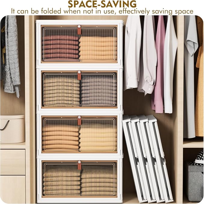 4 Tier Plastic Storage Bins with Lids 28QT, Stackable, Wheeled, Collapsible, Closet Organizers for Living Room, Office, Dorm - Image 5