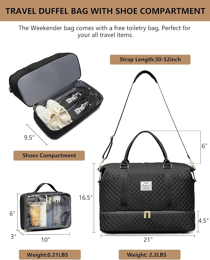 Women Weekender Travel Duffle Bags - Large Duffel Overnight Bag with Shoe Compartment & Toiletry Carry on Tote Weekend Yoga Gym Bags with Wet Pocket Hospital Bags for Labor and Delivery Black - Image 4