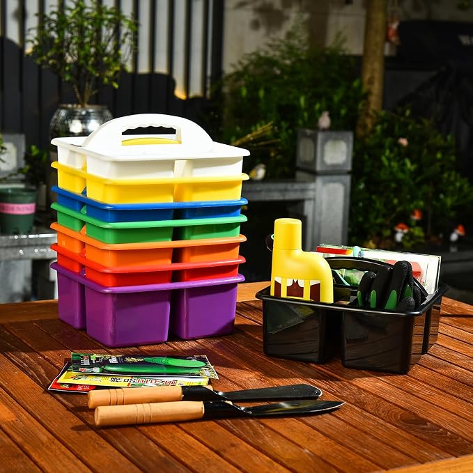 ALINK Plastic Classroom Caddy Organizer with Handle, 6-Pack 3 Compartments, Teacher Supply Storage Caddy for Classroom Organization, Table, Desk, Office, Craft Art for Kids - Assorted Colors - Image 9