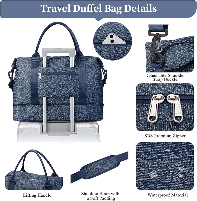 Weekender Bags for Women, Personal Item Travel Bag with Shoes Compartment | Overnight Travel Duffel Bag with Toiletry Bag, Airplane Friendly Carry-On Bag - Image 6