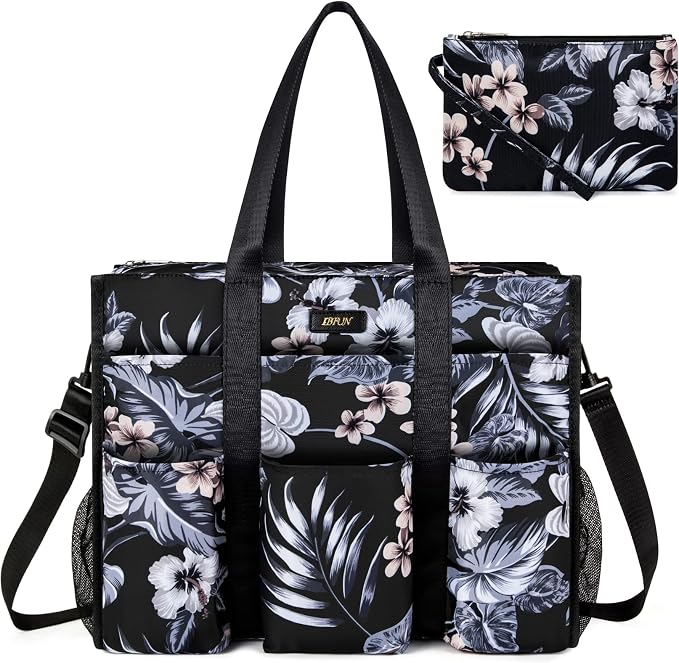 IBFUN Utility Tote Bag with 24 Pockets, Large Teacher Travel Tote for Women | Large Work Tote Bag 2pcs with Zipper for Travel Daily School Teacher Nurse, Large Lightweight Laptop Shoulder Bag Handbag by IBFUN