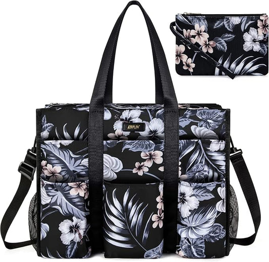 IBFUN Utility Tote Bag with 24 Pockets, Large Teacher Travel Tote for Women | Large Work Tote Bag 2pcs with Zipper for Travel Daily School Teacher Nurse, Large Lightweight Laptop Shoulder Bag Handbag by IBFUN