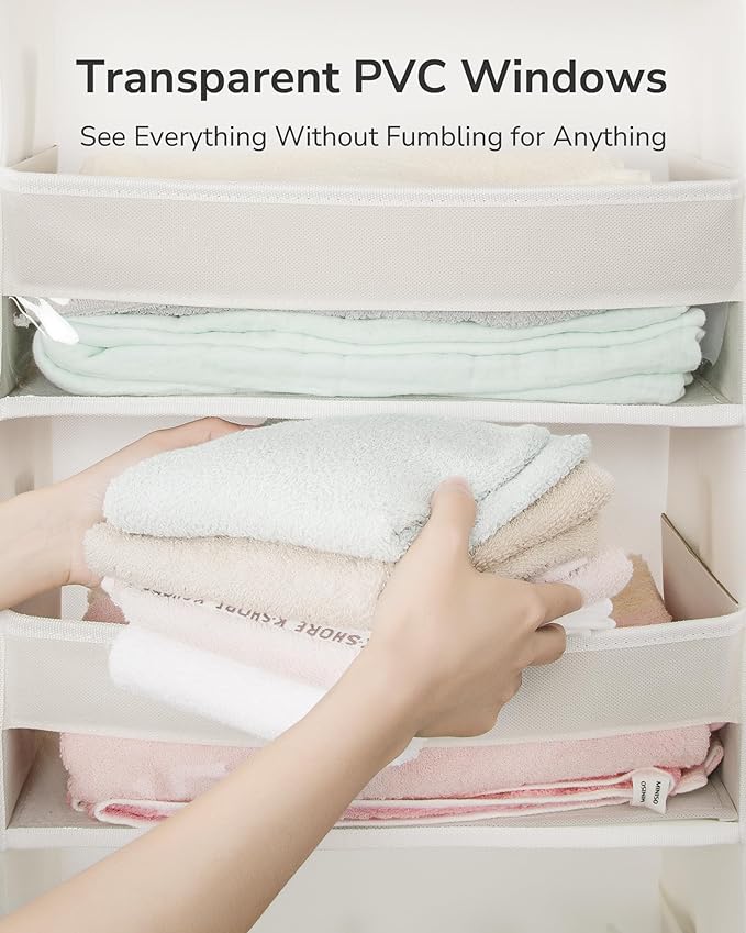 ULG Over The Door Organizer with 6 Large Pockets 12 Side Pockets, 50lbs Weight Capacity Door Hanging Organizer for Bedroom, Bathroom, Pantry, Nursery Storage, Beige (Pack of 3) - Image 3