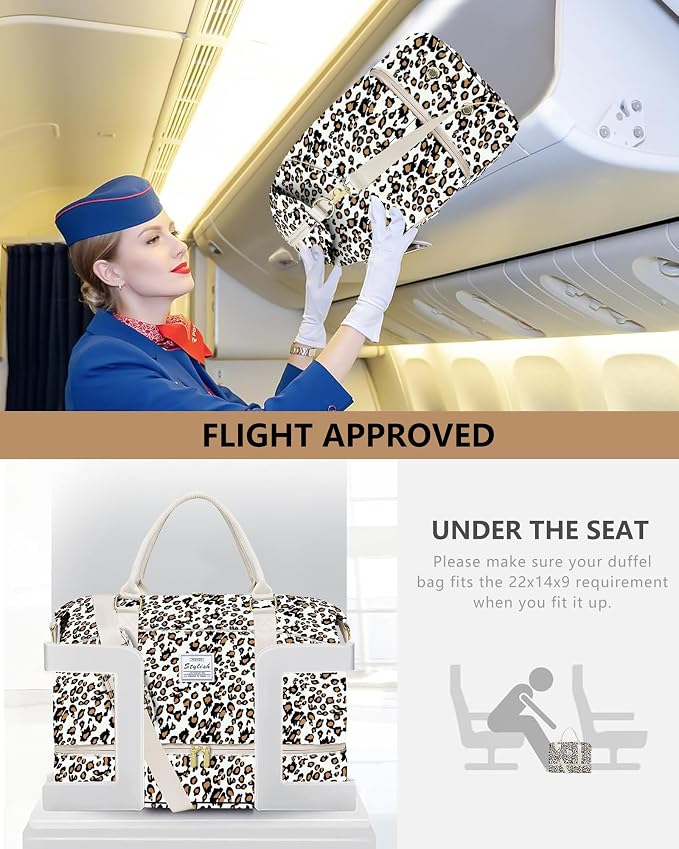 Travel Overnight Bag Weekender Bags: Large Duffle Bag Women with Shoe Compartment Carry on Overnight Bags with Toiletry Bag Gym Duffel Bag with Wet Pocket Hospital Bags for Labor and Delivery Leopard - Image 6