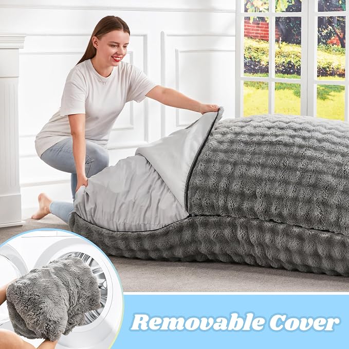Hobestluk Adult Bean Bag Chair 3 in 1 Convertible Large Bean Bag Sofa | Bubble Grey,Machine Washable,Removable Cover,Easy Convert And Install, Oversied Floor Bed,For Livingroom Bedroom - Image 8