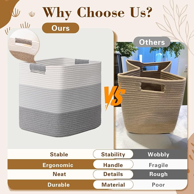 15×13 Inch Storage Cubes, 3 Pack Cube Storage Bins for Organizing, Cotton Rope Woven Baskets for Shelves, Bathroom, Kids Room, Closets, Baby Nursery - Image 7