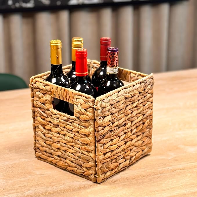 4 Decorative Hand-Woven Water Hyacinth Wicker Storage Basket, 9x9x9 - Image 2