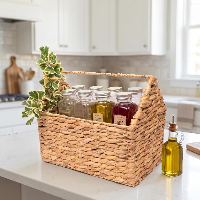 NAYA 13.7" House Water Hyacinth Storage Basket – Shelf Organizer | Handwoven water hyacinth basket design for toys, books and nursery organization. - Image 5