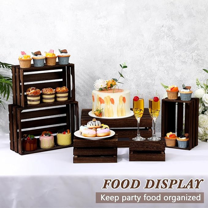 CroBlissful 6 Pcs Decorative Wood Crates for Storage Display Rustic Nesting Crates with Handle Farmhouse Wooden Storage Container Boxes for Wedding Baby Shower Birthday Party(Vintage Dark Brown) - Image 3