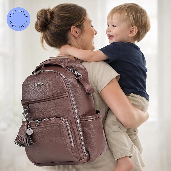 Itzy Ritzy Boss Plus Large Diaper Bag Backpack with 19 Pockets (Espresso) | Includes 2 Insulated Bottle Pockets, Changing Pad, Stroller Clips, Comfortable Padded Straps, Easy-to Clean, Travel-Ready - Image 7