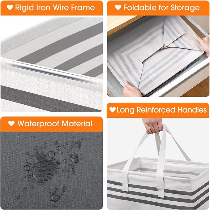 3 Pack Large Laundry Baskets, Laundry Hampers, Freestanding Waterproof Collapsible Clothes Bag with Extended & Reinforced Handles - Clothes Basket for Dorm, Bathroom, Home (100L) - Image 3