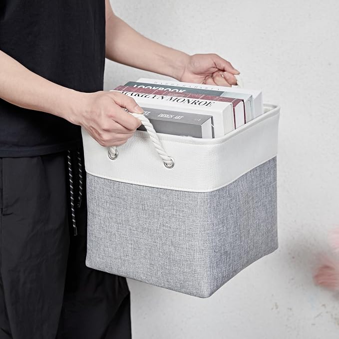 13 Inch 6 Pack Foldable Fabric Storage Cubes with Handles | Home Cube Storage Basket,Large Cube Storage Bins,Closet Storage, Home Organizer(White&Gray) - Image 6