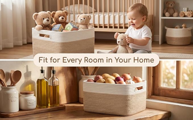 4 Pack Cotton Rope Storage Bins, 16x14x8 Inch Large Basket for Shelves, Closet, Nursery, Towels, Toys - Image 6