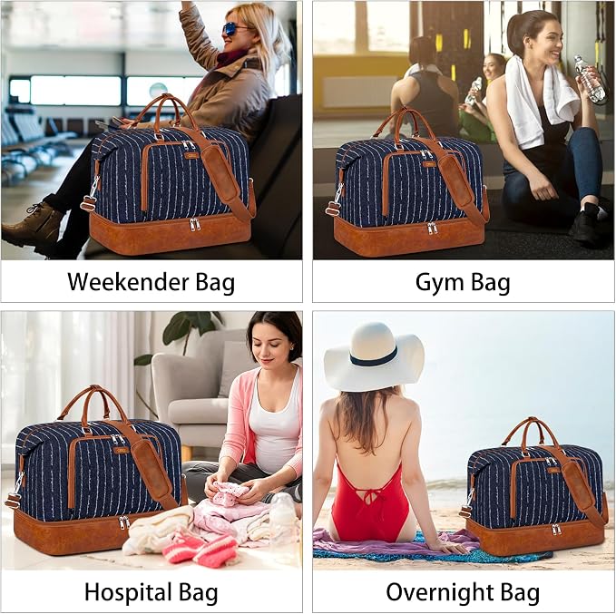 TIBES Travel Weekender Bag for Women, Overnight Bag with Shoe Compartment | 3PCS Large Travel Duffel Bag for Gym, Travel, Hospital, Business Trip, Carry On Tote, Wet & Dry Separation, Water Resistant - Image 2