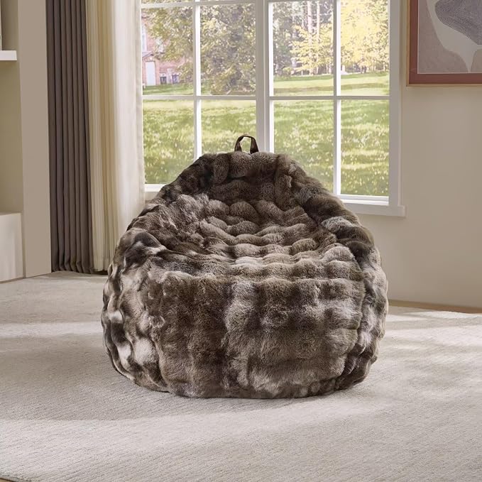 Fluffy Faux Rabbit Fur Bean Bag Chair Cover(No Filler),Cozy Shaggy Bubble Stuffed Animal Storage Large Bean Bag Cover for Bedroom Living Room,Fuzzy Bean Bag Cover Girls Teens Adult,Tie-dye Coffee by Animebody