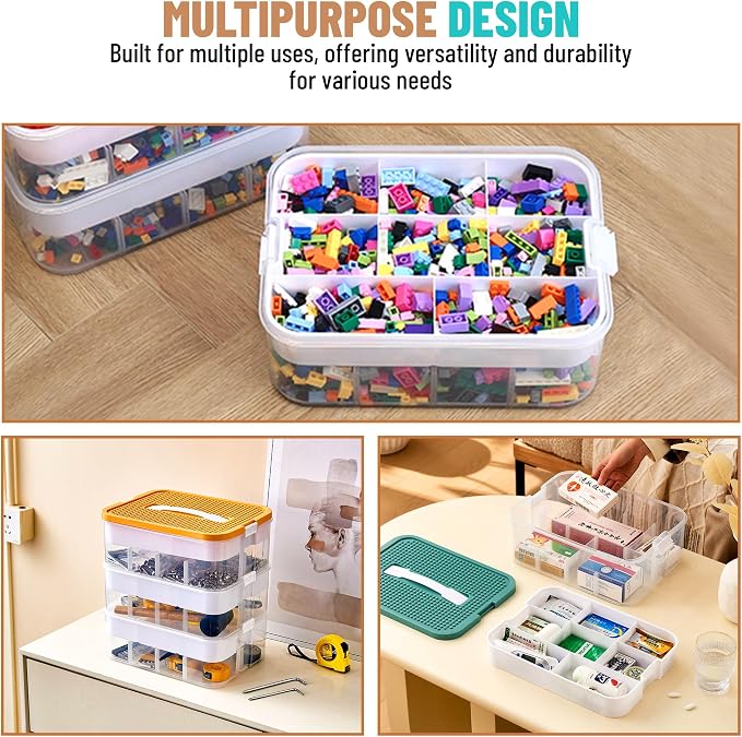 3-Tier Stackable Toy Storage with Building Block Lid & Bricks Organizer | Kids Toy Chest & Block Organizer Bin for Building Bricks, Plastic Storage Box & Toy Organizer for Playroom Organization - Image 3