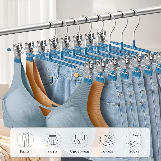 14 Inch Pants Hangers with Clips Skirt Hangers, 20 Pack, Blue | Non-Slip,Adjustable metal clips,Space-Saving,Heavy duty, for pants/skirt/dress/trousers/jeans/shorts/Clothes,Women,men - Image 4