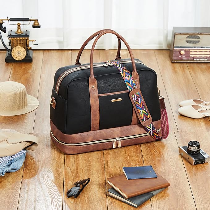 BOSTANTEN Weekender Bags for Women Travel Leather Overnight Bags | Shoe Compartment, Trolley Sleeve, Fits Under-seat, Airline-Friendly Carry-on Size, Designer, Weekend Getaways, Business Trip - Image 2