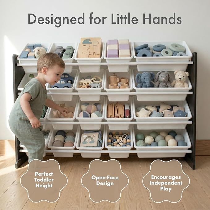 Humble Crew Kids Toy Organizer with 20 Bins, 4 Tier Storage for Playroom | Sturdy wood and steel toddler shelf, removable BPA-free containers, wall anchor anti-tip safety kit for bedroom or classroom - Image 2