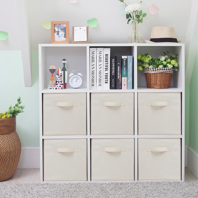 Storage Cubes, 11 Inch Cube Storage Bins, Set of 6, Fabric Foldable Storage Bins With Handles, Closet Storage Organizer Bins, Cubby Clothing Storage Baskets for Shelves, Beige by Unknown