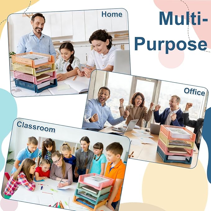 16 Pack Boho Plastic Turn in Paper Trays for Classroom Storage Bin Basket Organizers for School Teacher Supplies Classroom Office Home Organization Storage Tray Holds 4A Paper File Document - Image 7