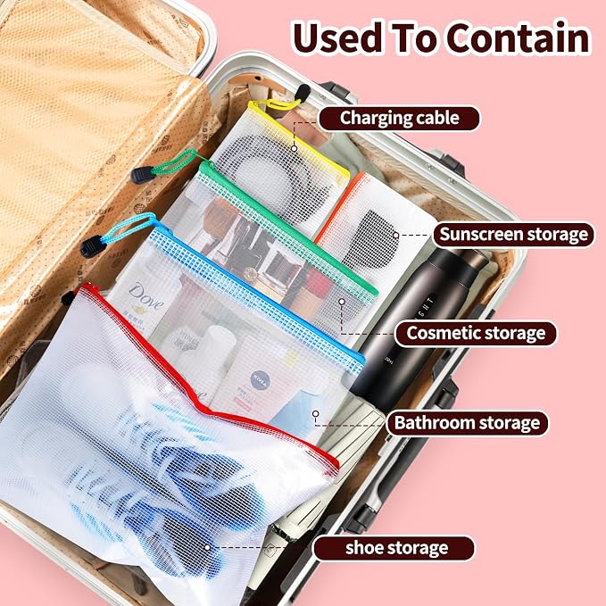 88pcs Mesh Zipper Pouch Bags - 8 Sizes Plastic Zipper Pouches for Organization, Mesh Bags with Zipper, Waterproof Clear Travel Pouches, UMETDO File Bag with Zipper for Office Supplies, Variety Pack - Image 7