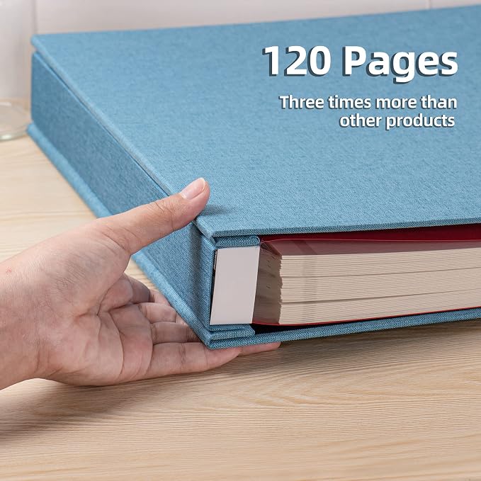 Large Photo Album Self Adhesive 4x6 5x7 3x5 8.5x11 Scrapbook Magnetic Album DIY Scrap Book Length 13 x Width 12.8 (Inches) 120 Sticky Pages Linen Cover DIY Photo Album (Sky Blue) - Image 4
