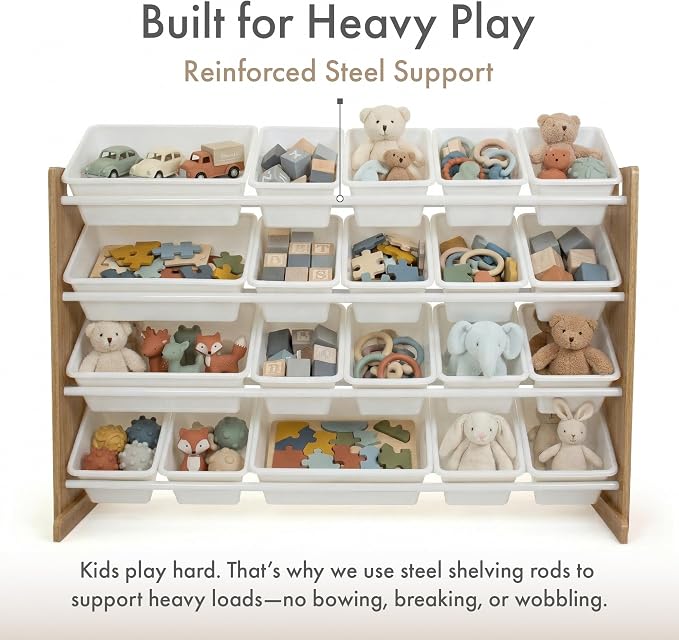 Humble Crew Kids Toy Organizer with 20 Bins, 4 Tier Storage for Playroom | Sturdy wood and steel toddler shelf, removable BPA-free containers, wall anchor anti-tip safety kit for bedroom or classroom - Image 4