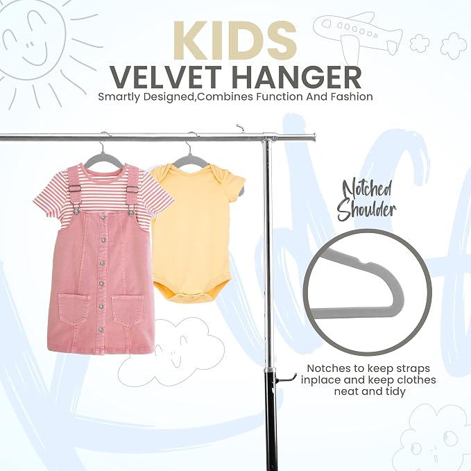 Utopia Home Kids Velvet Hanger 20 Pack – 11" Premium Baby Hangers - Grey | Premium Non-Slip Baby Hangers for Baby and Toddlers, Durable Ultra-Slim Space-Saving Closet Organizers - Image 3