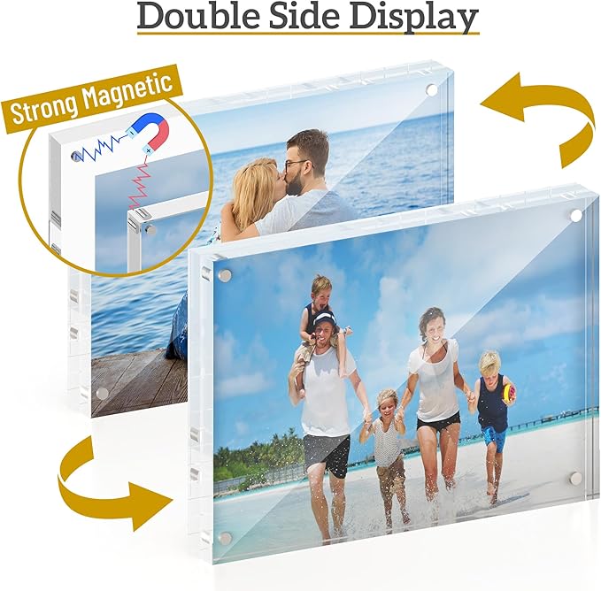 ATZYmolin 3 Pack 5x7 Acrylic Picture Frame, Magnetic Double Sided | 20mm Thick Frameless Clear Transparent Photo Frame, Self Standing for Desktop Tabletop, with Microfiber Cloth - Image 2