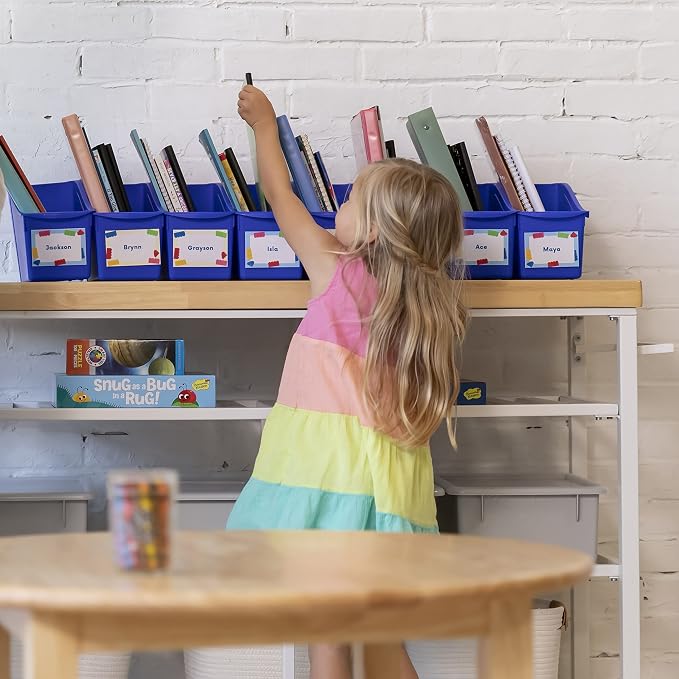 ECR4Kids Linking Plastic Storage Book Bin, Multipurpose Organization, Blue, 10-Piece | Durable plastic with built-in handles, interlocking, nestable, ideal for books, magazines, and files in a classroom or office - Image 9