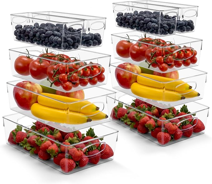 Sorbus Fridge Organizers and Storage, Clear Bins (10 Pack) | Plastic bin with easy access for cabinets, packaged food, produce and household supplies; contents stay visible for sorting by Sorbus