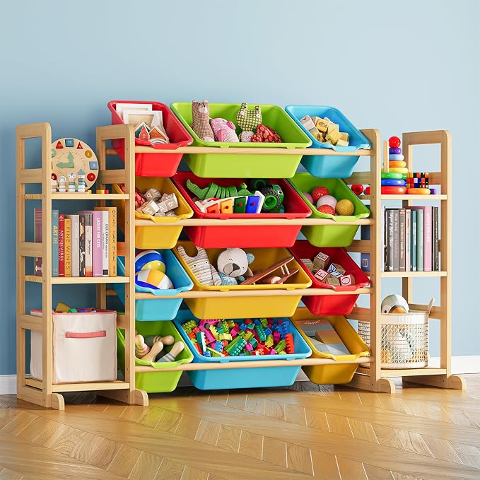 SpaceAid Toy Storage Organizer with 6 Shelves and 12 Bins, Toy Organizers Storage Bookshelf, Kids Bin Shelf Toys Box Bookcase for Bedroom Playroom Organization Room Decor, Multi-Colored by SpaceAid