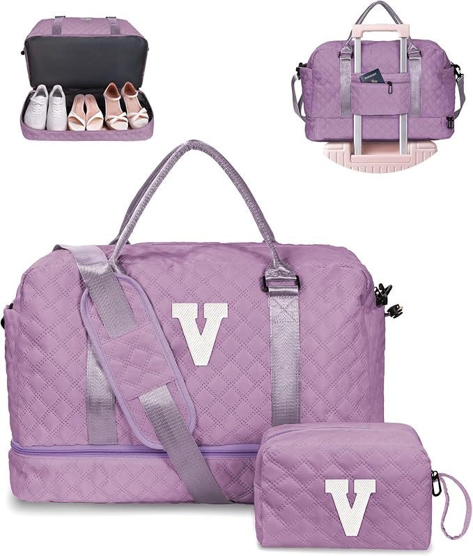 Birthday Gifts for Women-Letter Travel With Makeup Bag for Girl | Duffle Bag Monogram Overnight Bags, Preppy Gifts-Initial Bags for Women-30Th Birthday Gifts for Women (Letter V) by Vogewood