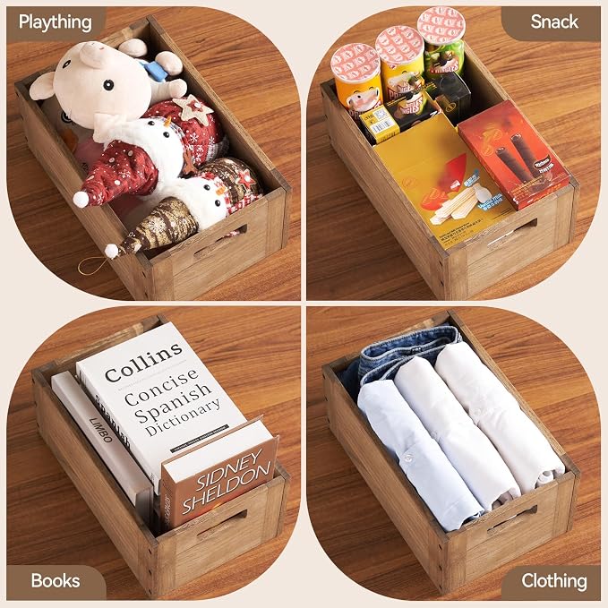 KIRIGEN Stackable Wood Storage Cube with Handles, Open Cubby Bin, Brown | Open-Front Wooden Box Crate for Books, Clothes, Shoes, Closet Storage, and Display for Home Office, Assembly Required C5-DBR - Image 3