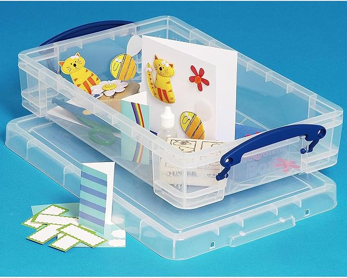 Really Useful Box 4 Liter Plastic Stackable Storage Container w/Snap Lid & Built-In Clip Lock Handles for Home & Office Organization, Clear (3 Pack) - Image 7