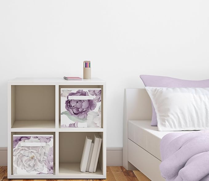 Sweet Jojo Designs Lavender Purple Boho Shabby Chic Floral Girl Collapsible Fabric Storage Cubes Foldable Bins Organizer Boxes Kids Baby Childrens Toys - 2 Set Violet Ivory Bohemian Vintage Watercolor - Image 2