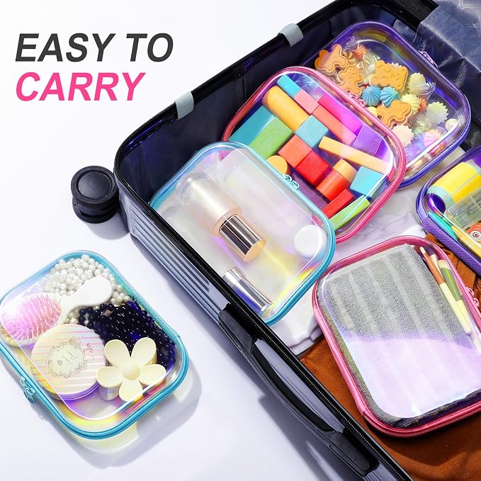 Sanwuta 6 Clear Hard Zipper Case,Holographic,7.87 X 5.9 X 2 Inch | Pencil Case Pouches ,Makeup Bag,Plastic Toiletry Diaper Bag ,Travel Toy Storage,Waterproof Organizer Bins - Image 6