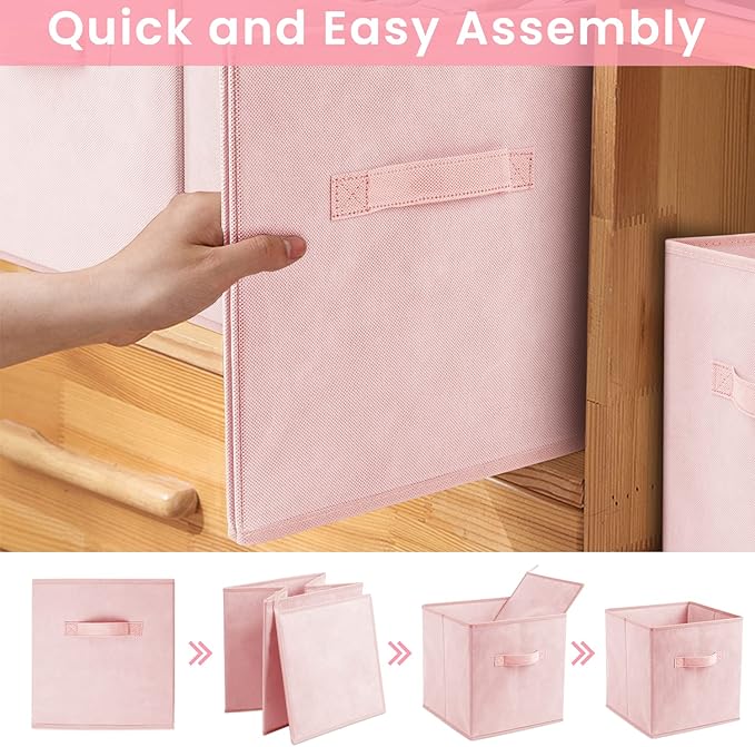Storage Cubes - 11 Inch Heavy Duty Fabric Storage Bins for Shelves Closet, Cube Organizer - 8 Pack Collapsible Cube Storage Bins Baskets for Organizing Clothes Blankets Toys (Pink) - Image 6