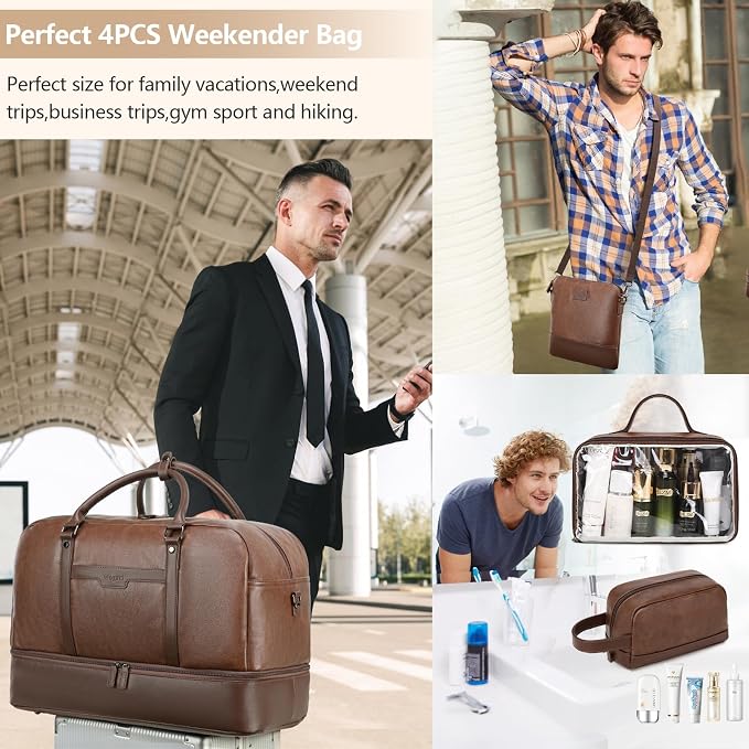 4-in-1 Waterproof Faux Leather Overnight Travel Bag for Women Men | Hospital Gym Weekender Bag Carry On Personal Item Travel Duffel Bags with Shoe Compartment Toiletry Bag Fit 21" Laptop - Image 2