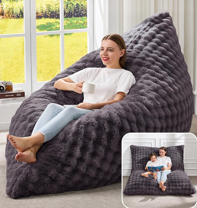 Hobestluk Adult Bean Bag Chair 3 in 1 Convertible Large Bean Bag Sofa | Bubble Dark Grey,Machine Washable,Removable Cover,Easy Convert And Install, Oversied Floor Bed,For Livingroom Bedroom by YourHomeDeservesMore