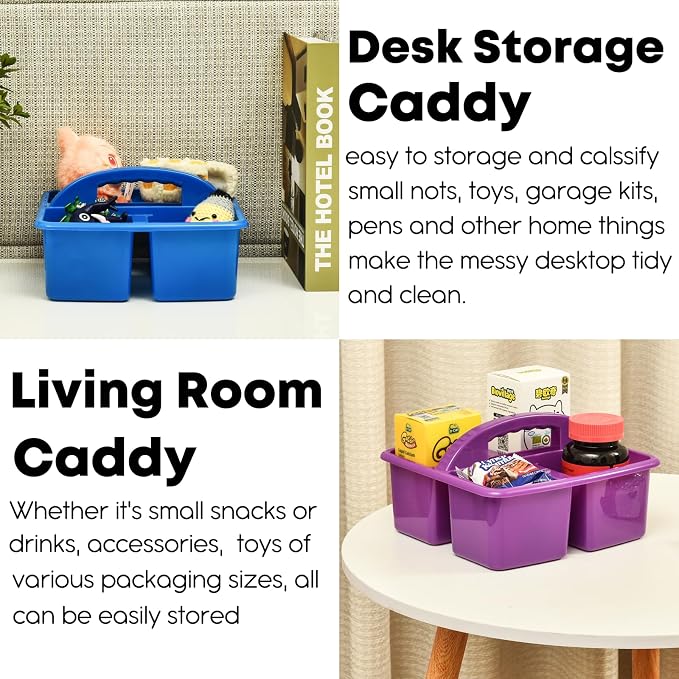 ALINK Plastic Classroom Caddy Organizer with Handle, 6-Pack 4 Compartments | Teacher Supply Storage Caddy for Classroom Organization, Table, Desk, Office, Craft Art for Kids - Assorted Colors - Image 5